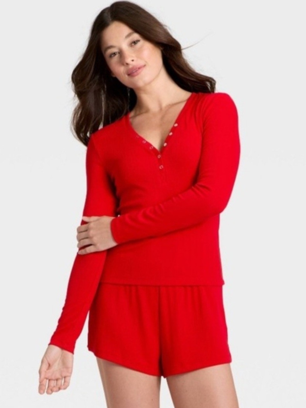 Auden Red Long-Sleeve Henley Sleep Top
